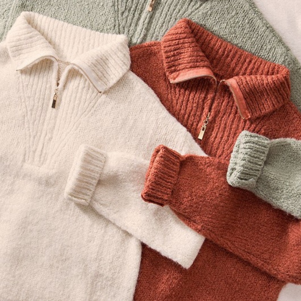 Pre-Order Cozy Knit Zip Fold Collard Sweater